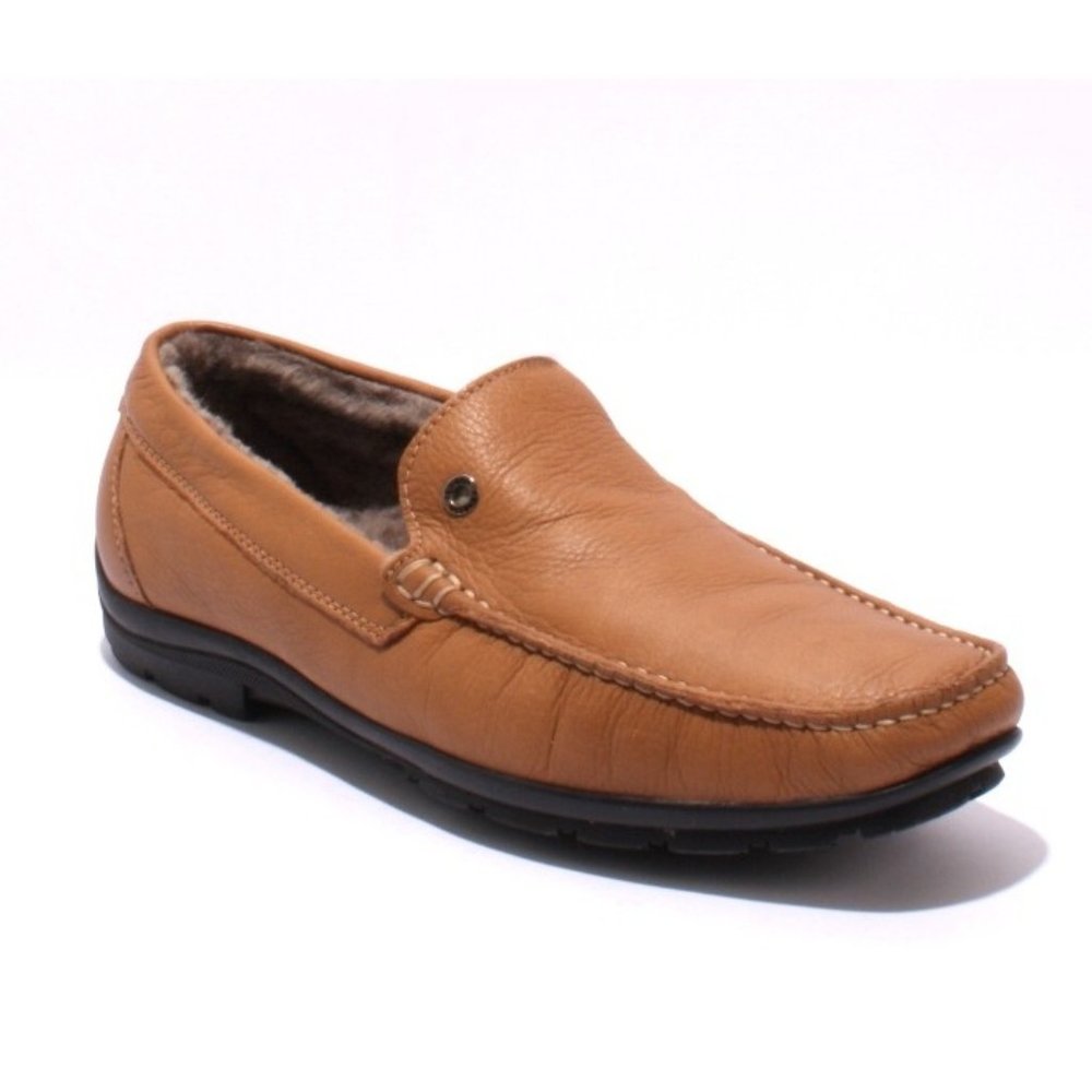 Ernesto Dolani 9640c Tan Leather / Sheepskin Deer Driver Moccasins